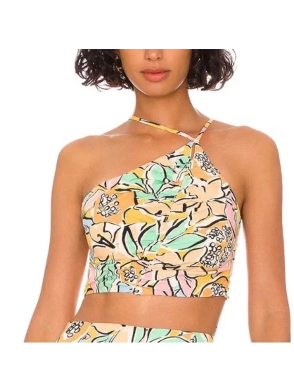 Astr Floral Print Cropped Cami Top in Peach, Mint & Pink